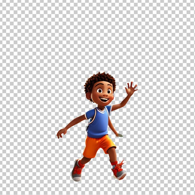 PSD un garçon joueur de basket-ball court avec la balle un petit enfant joue au basket-ball illustration vectorielle isolée sur un profil plat de vue latérale blanche