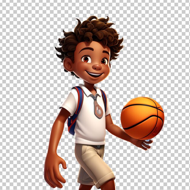 PSD un garçon joueur de basket-ball court avec la balle un petit enfant joue au basket-ball illustration vectorielle isolée sur un profil plat de vue latérale blanche