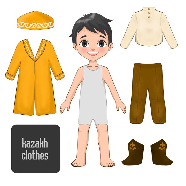 PSD garçon kazakh avec des vêtements clipart