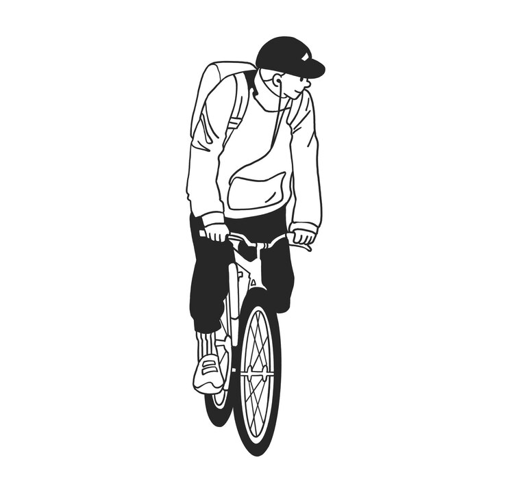 PSD un garçon à vélo avec un visage souriant