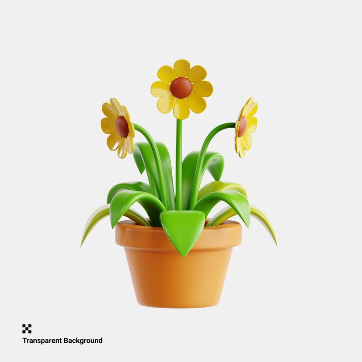 PSD garden flower pot with colorful blooms 3d icon illustration