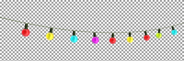 Garland com luzes coloridas redondas isoladas em fundo transparente