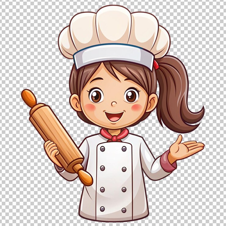 PSD garota chef bonita em uniforme personagem segurando png