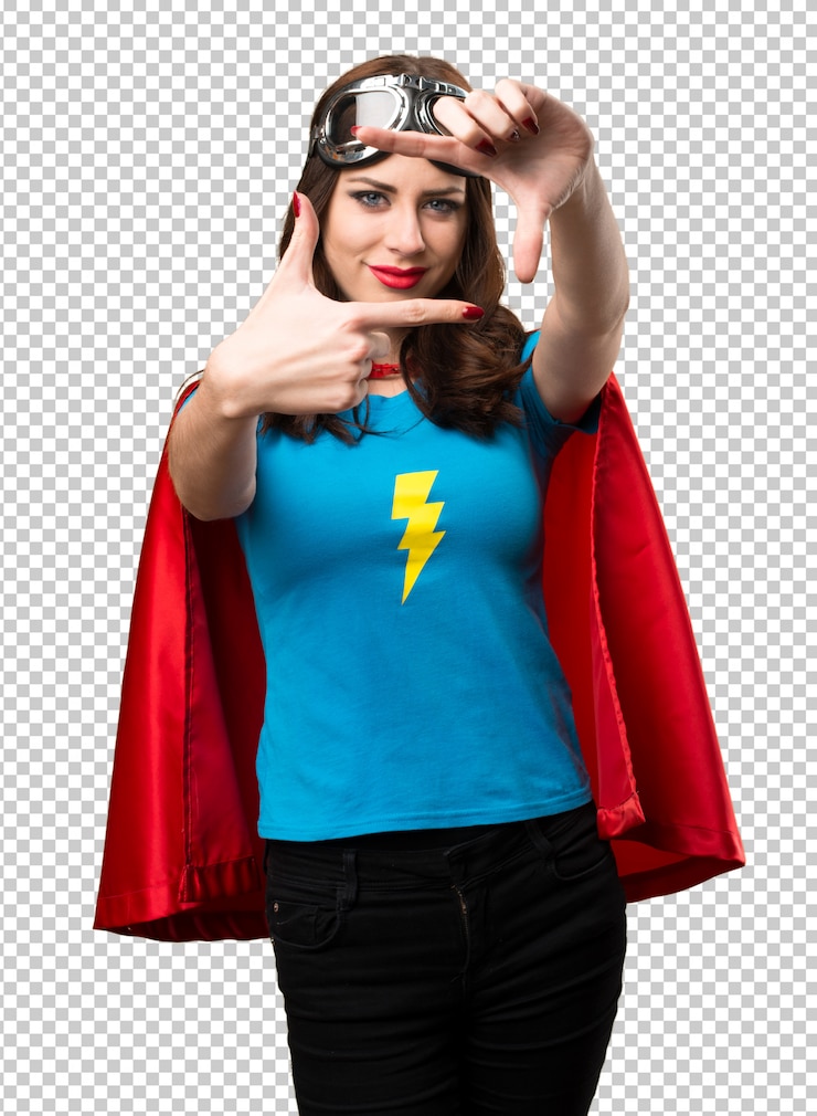 PSD garota muito super-herói, concentrando-se com os dedos