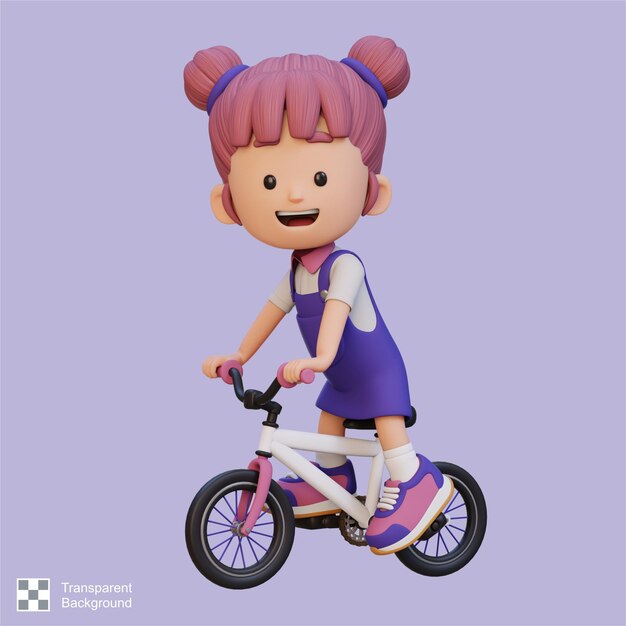 PSD garota personagem 3d andar de bicicleta ir para a escola