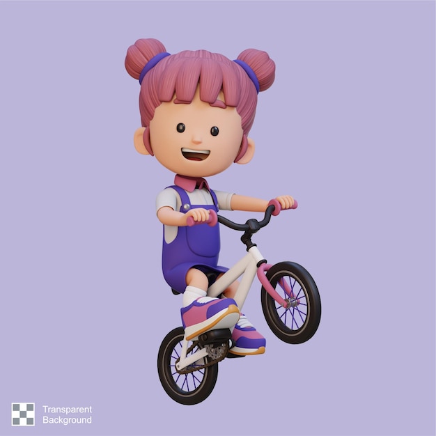 PSD garota personagem 3d andar de bicicleta ir para a escola