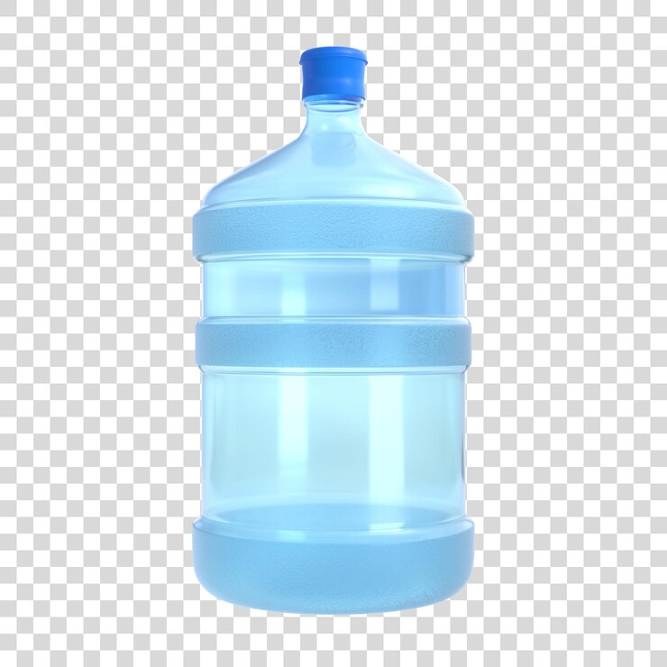 PSD garrafa de água de plástico azul de 19 litros ou 5 galões ou recipiente isolado em renderização 3d de fundo branco