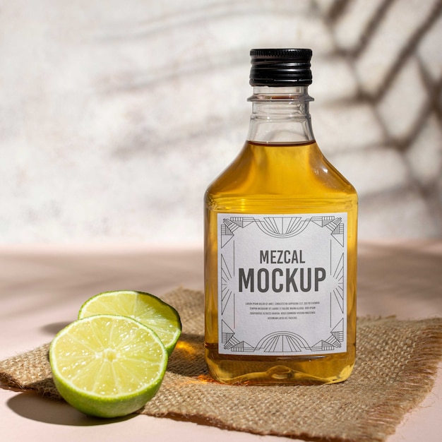 Garrafa de bebida mezcal com limão
