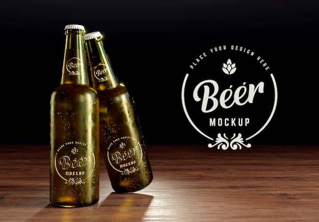 PSD garrafa de cerveja com design de maquete de rótulo