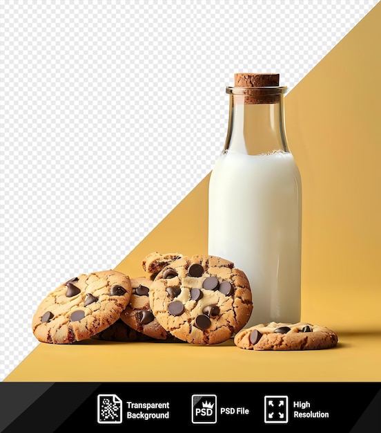 PSD garrafa de imagem psd com leite e biscoitos de chocolate com espaço de cópia png psd