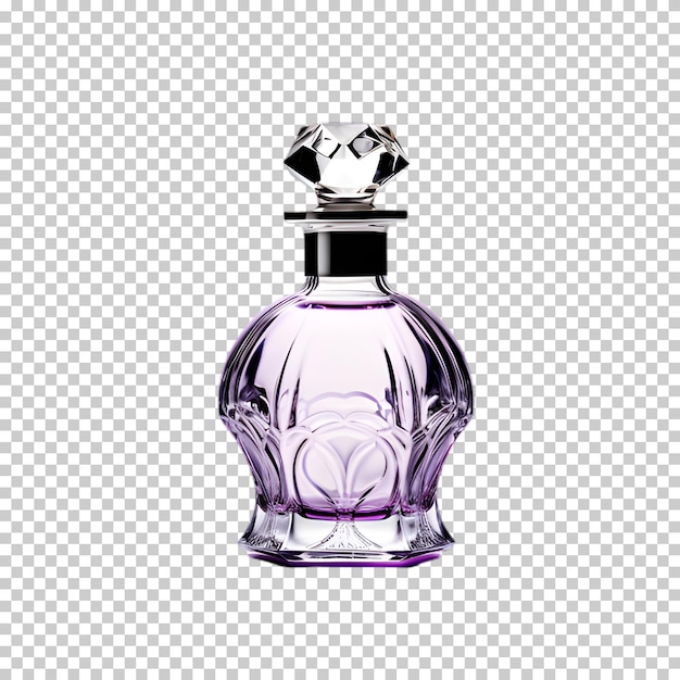 Garrafa de perfume roxo de luxo isolada em fundo transparente