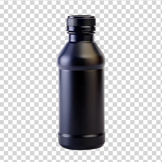 PSD garrafa de plástico preta isolada sobre um fundo transparente
