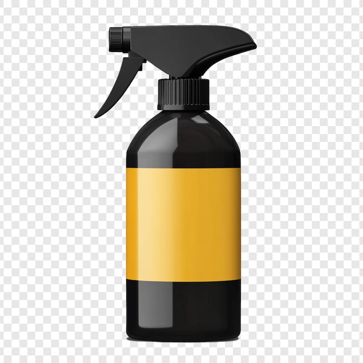 PSD garrafa de pulverização preta com rótulo amarelo