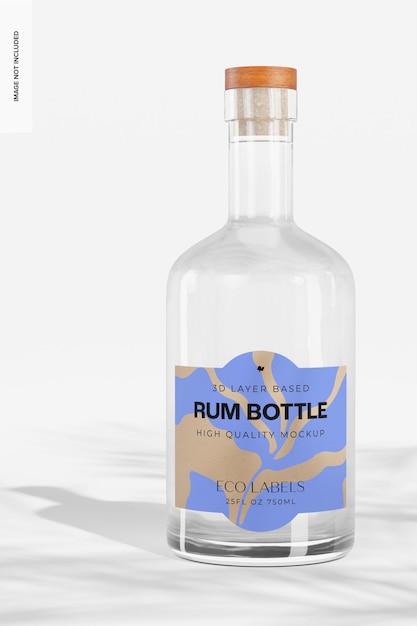 Garrafa de rum com maquete de rótulo reciclado, vista frontal