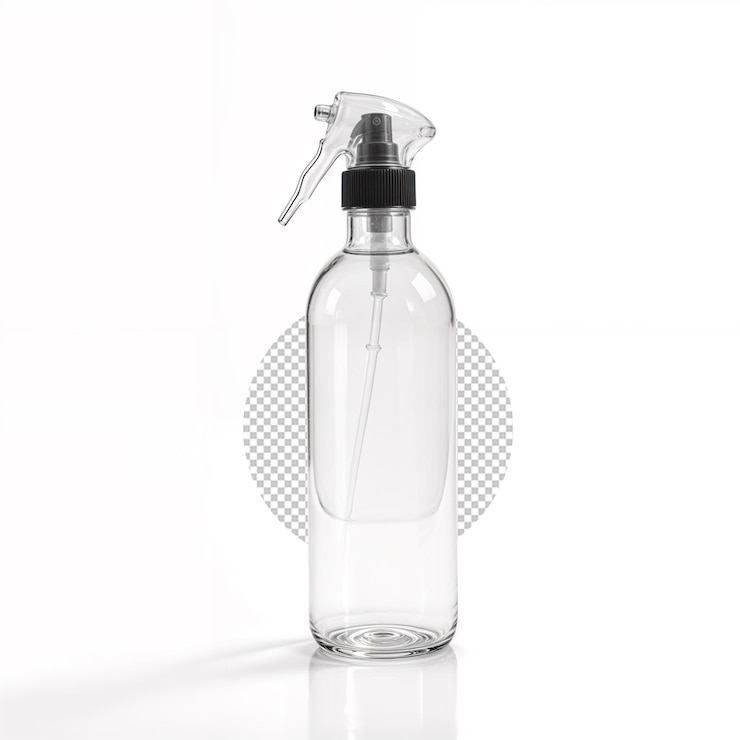 PSD garrafa de spray de vidro premium para soluções de limpeza naturais e garrafa de png para uso caseiro