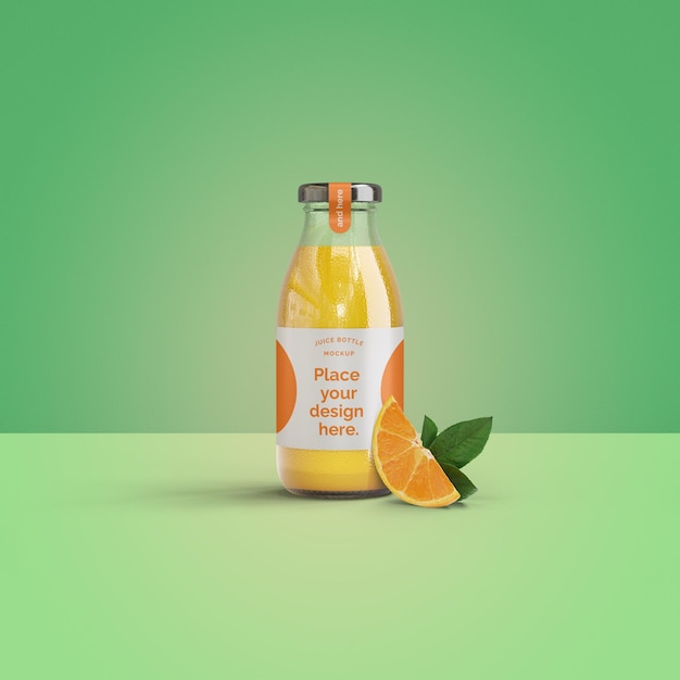 Garrafa de suco de laranja com fatia de laranja