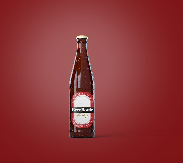 Garrafa de vidro âmbar 350ml com maquete de cerveja Lager