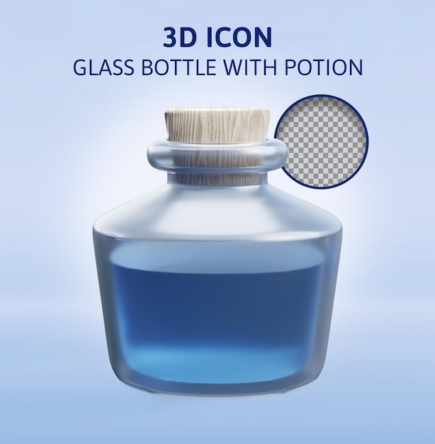 PSD garrafa de vidro com ilustração de renderização 3d de poções