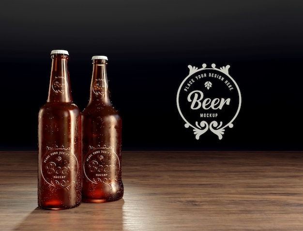 PSD garrafa de vidro de cerveja com maquete de logotipo