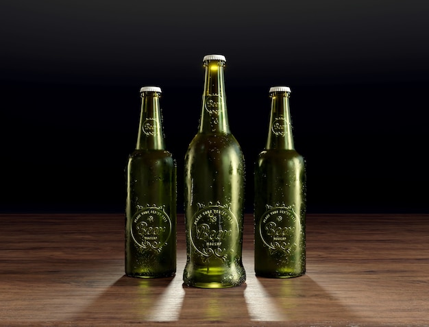 PSD garrafa de vidro de cerveja com maquete de logotipo