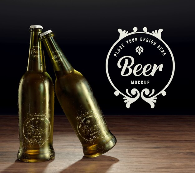 Garrafa de vidro de cerveja com maquete de logotipo