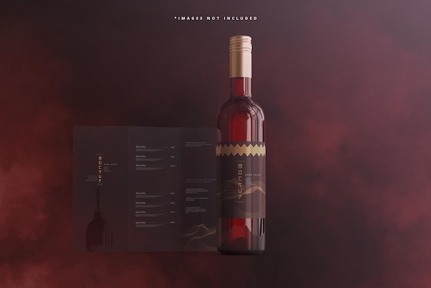 Garrafa de vinho com folheto ou maquete de menu