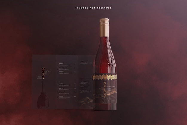 PSD garrafa de vinho com folheto ou maquete de menu