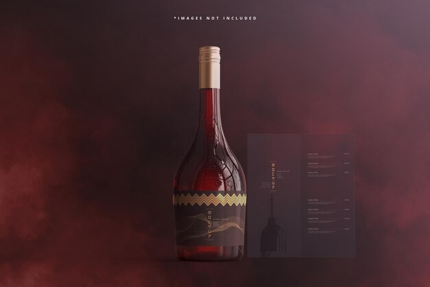 Garrafa de vinho com folheto ou maquete de menu