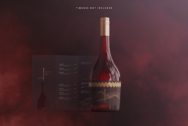 Garrafa de vinho com folheto ou maquete de menu