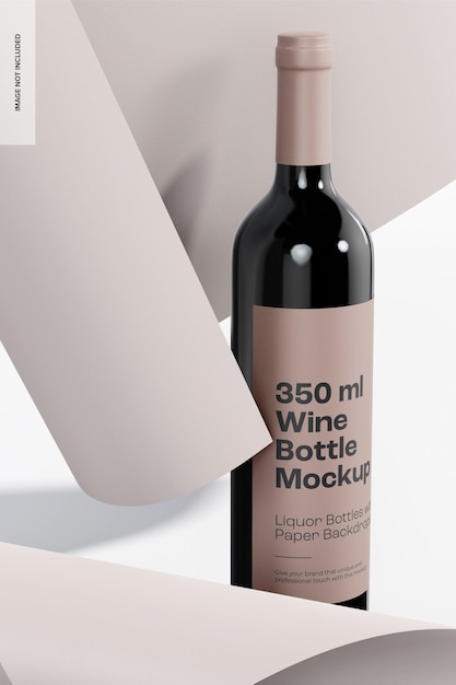 Garrafa de vinho de 350 ml com modelo de rótulo, em perspectiva