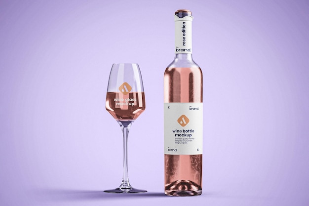Garrafa de vinho e maquete de vidro
