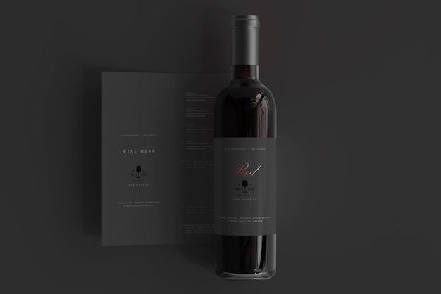 Garrafa de vinho tinto com maquete de menu