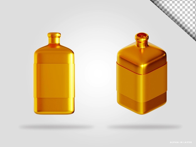 PSD garrafa dourada 3d render ilustração isolada