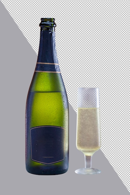 Garrafa e taça de champanhe gelada