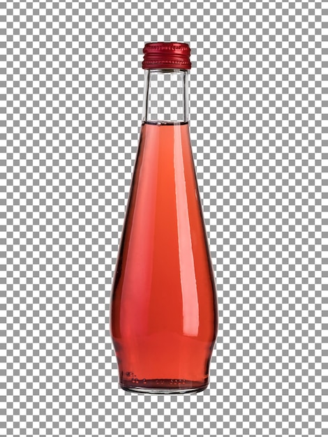 Garrafa fresca de suco de baga com tampa vermelha em fundo transparente