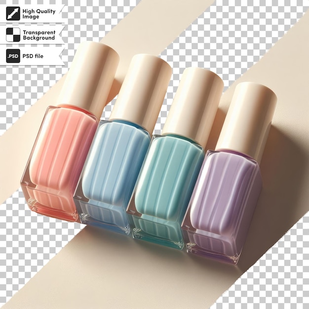 Garrafas de esmalte de unhas coloridas em psd em fundo transparente