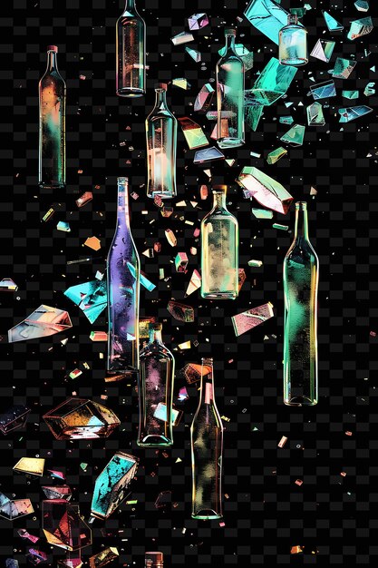 PSD garrafas de vidro luminosas suspensas colagem de vidro quebrado tex y2k textura forma arte de decoração de fundo