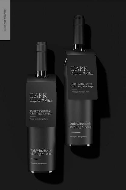 Garrafas de vinho escuro com modelo de etiqueta
