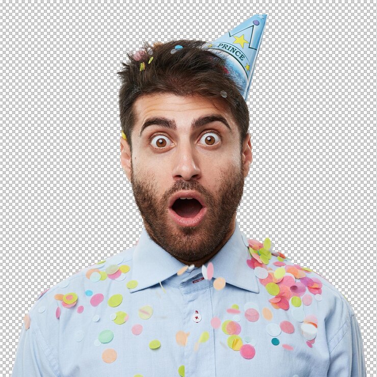 PSD le gars avec le chapeau de fête et les confettis