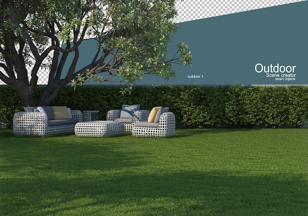 Gartenmöbel auf dem Rasen