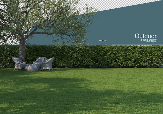 Gartenmöbel auf dem Rasen