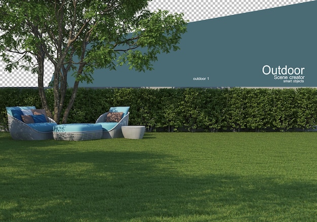 Gartenmöbel auf dem Rasen