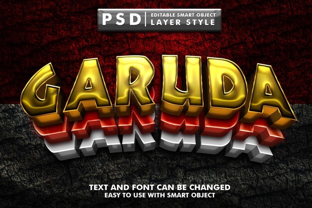 Garuda efecto de texto 3d premium psd