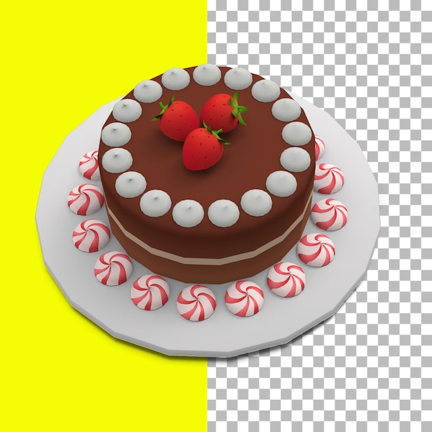 PSD gâteau d'anniversaire au chocolat avec fraise rouge sur le dessus