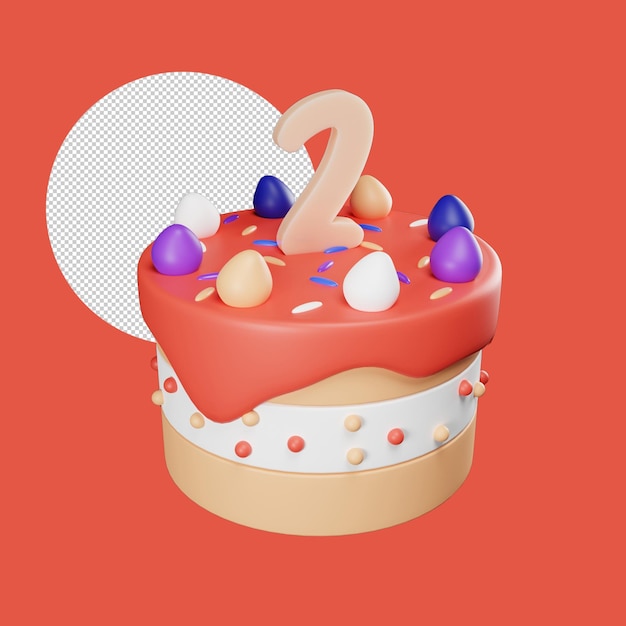 gâteau d'anniversaire avec bougie numéro 2, rendu réaliste 3d