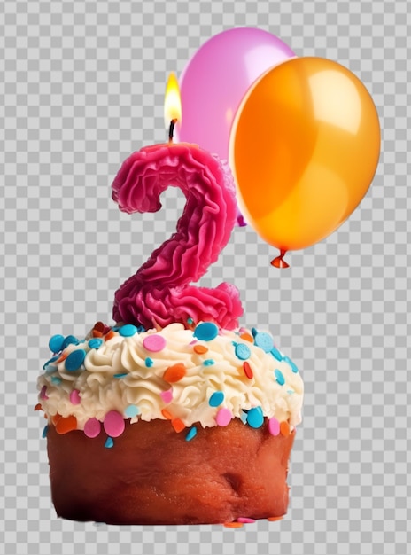 PSD gâteau d'anniversaire avec le numéro deux isolé sur un fond transparent