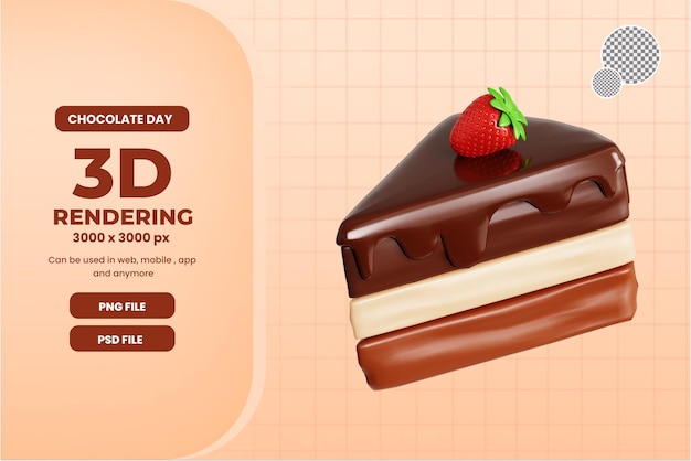 PSD gâteau au chocolat 3d avec objet de fraise illustration premium psd