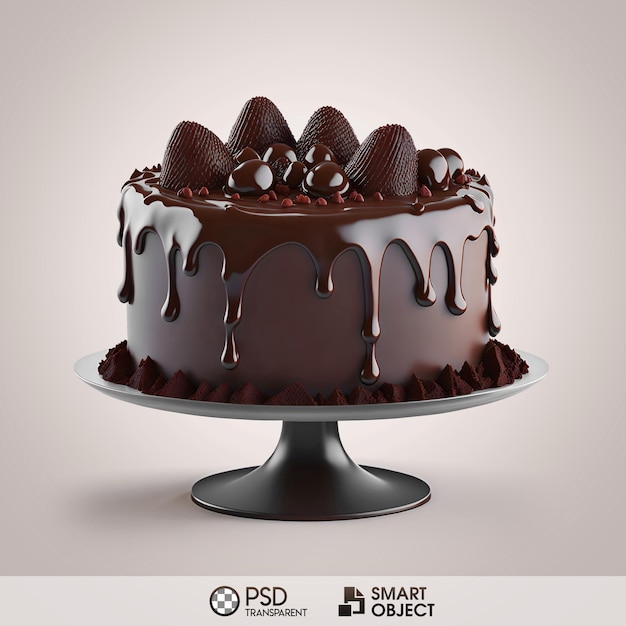PSD un gâteau au chocolat avec un glaçage au chocolat et les mots smart object en bas.