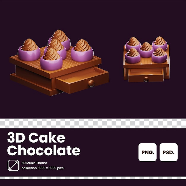 PSD gâteau au chocolat icône 3d pour la conception d'anniversaire