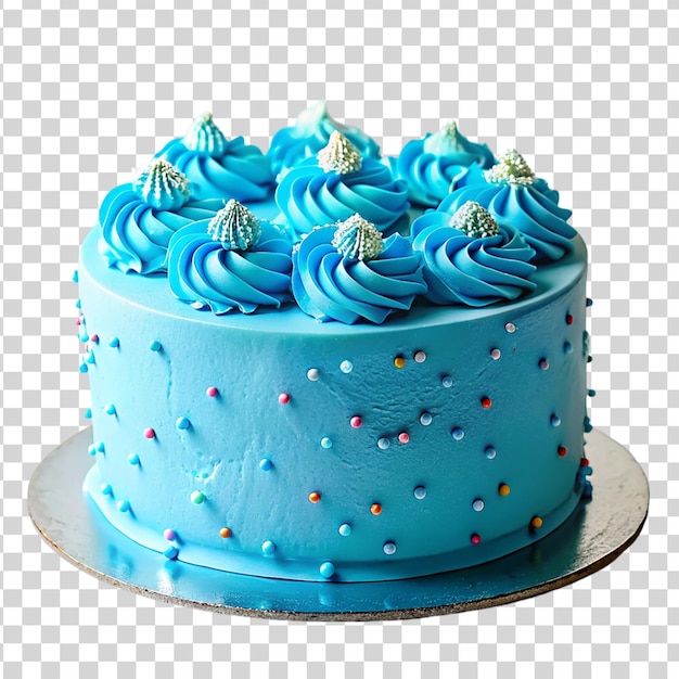 Gâteau Bleu Fraîchement Décoré De Crème Bleue Saupoudré Isolé Sur Un Fond Transparent